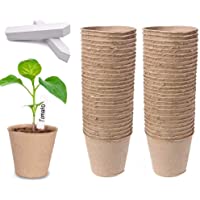Dsaren 100 Piezas 8cm Macetas Biodegradables Redondas Fibra Macetas Turba Semilleros con 100 Etiquetas Jardineria para…